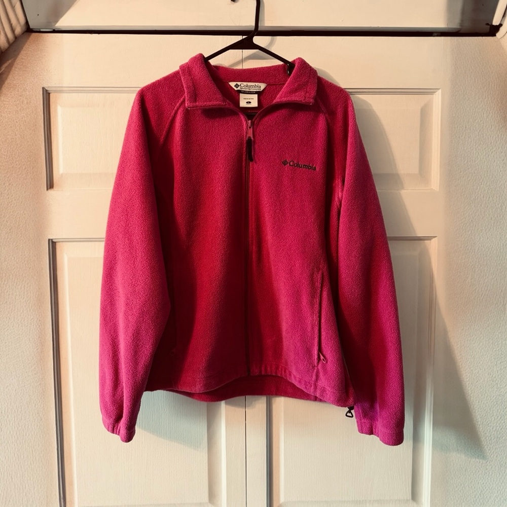 Columbia Pink Fleece Jacket Womens Large Full Zip Cozy Outdoor
